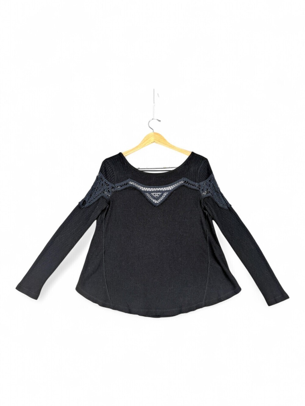 Free People Black Crochet Yoke Thermal Top S